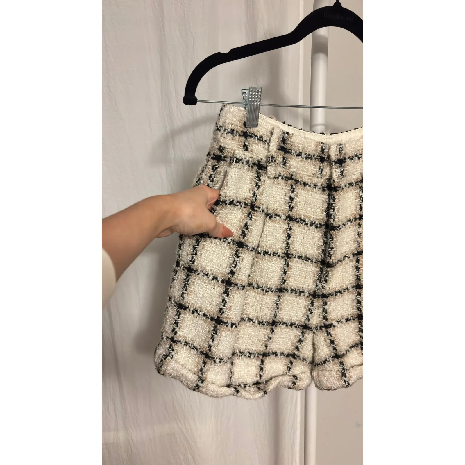 $365 ANINE BING Becky Tweed Grid Plaid Shorts High Waist Women's Size 34 - Image 6