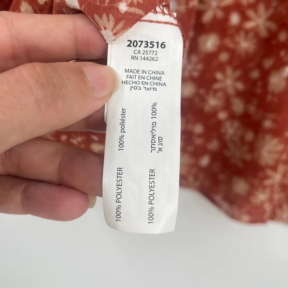 Black Tape Floral Peasant Top Sz 2X Rust Ruffle Sheer Chiffon Boho Swiss Dot Brown - Image 10