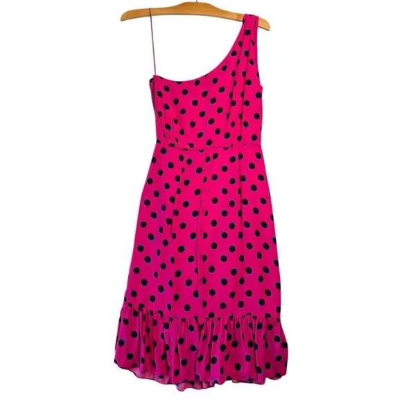 Derek Lam 10 Crosby Taula One Shoulder Dress Pink Polka Dot Ruffle‎ Hem Size 2 - Image 10