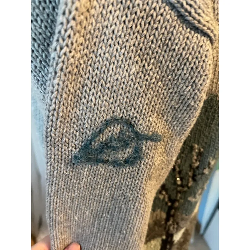 cardigan sweater trees fall landscape green gray Gold - Image 7