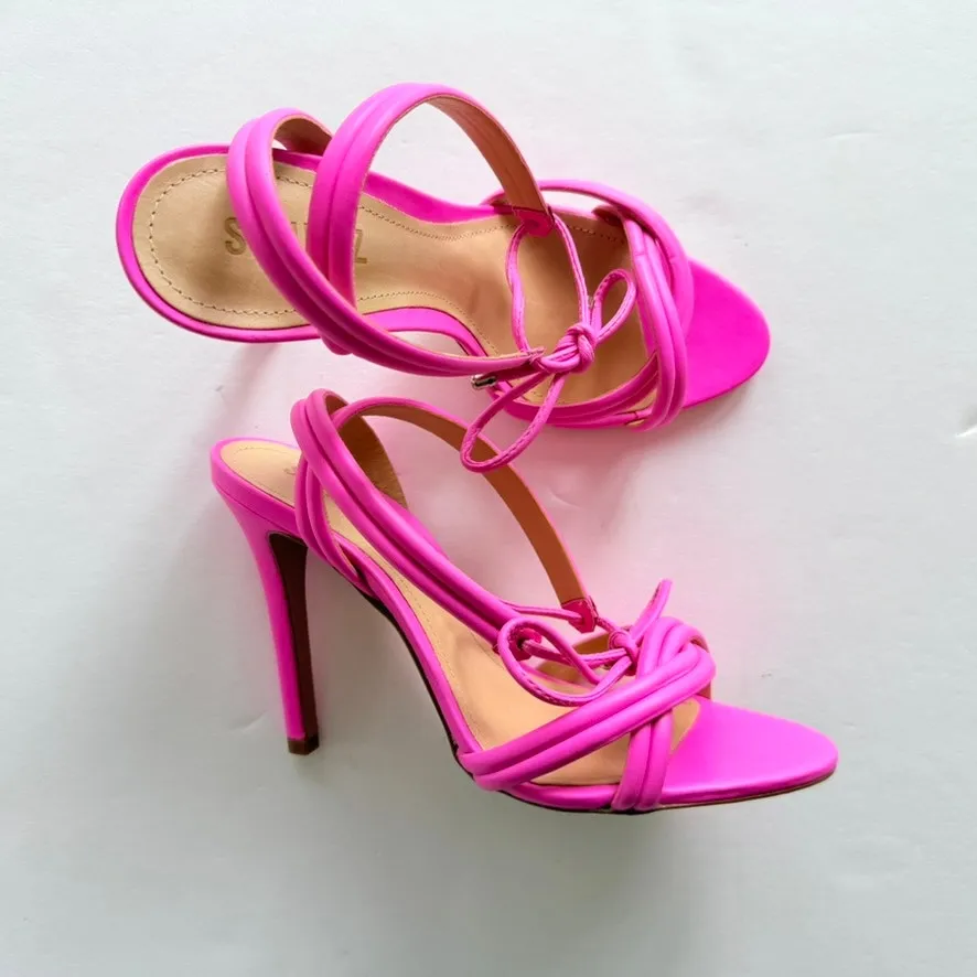 Schutz Yvi Heel Neon Pink NEW Sandal Size 8 Open Toe Party Barbie Designer - Image 2