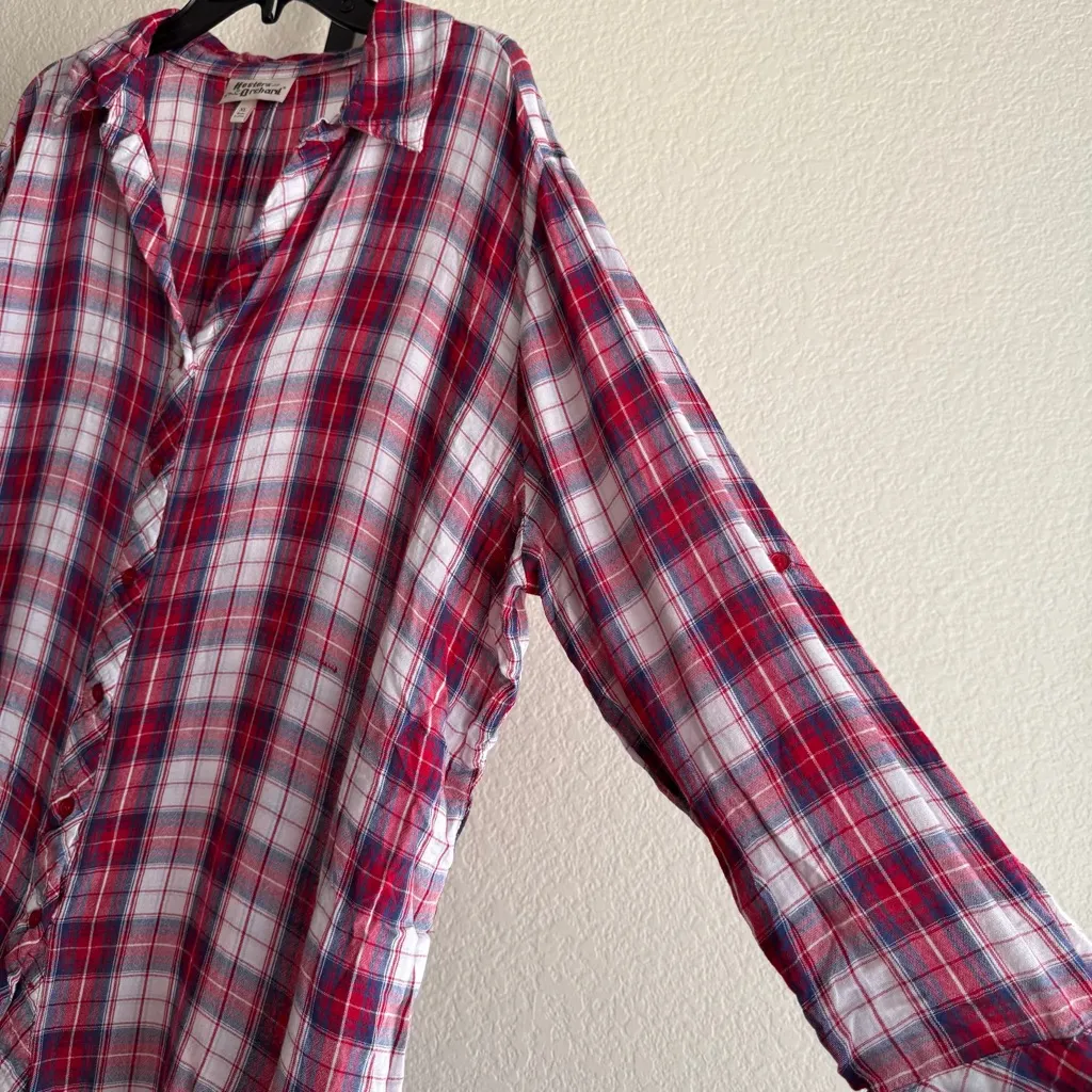 Women’s XL Oversized Plaid Button Front Shirt Soft Drape Rayon Casual Fall Top Red - Image 3