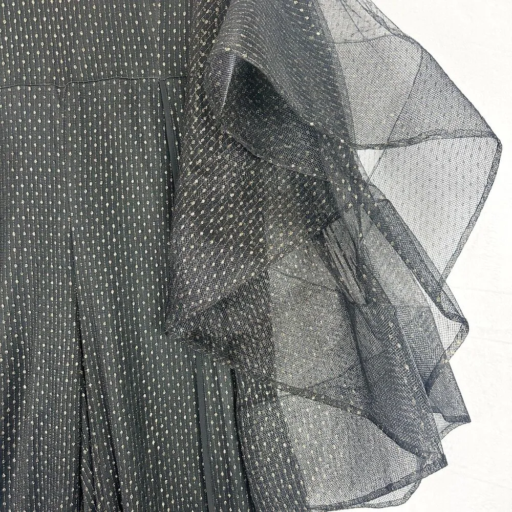 Love The Queen Organza Jumpsuit Size 1X Exaggerated Flare Sleeve Black Gold - Image 4