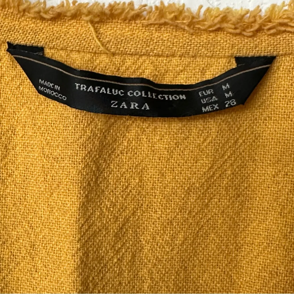 Zara Mustard Yellow Frayed crop babydoll top M - Image 9