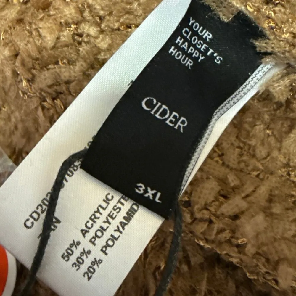 NEW Cider Women's Brown Teddy Fuzzy Button Down Cardigan Sweater Top Size 3XL - Image 4