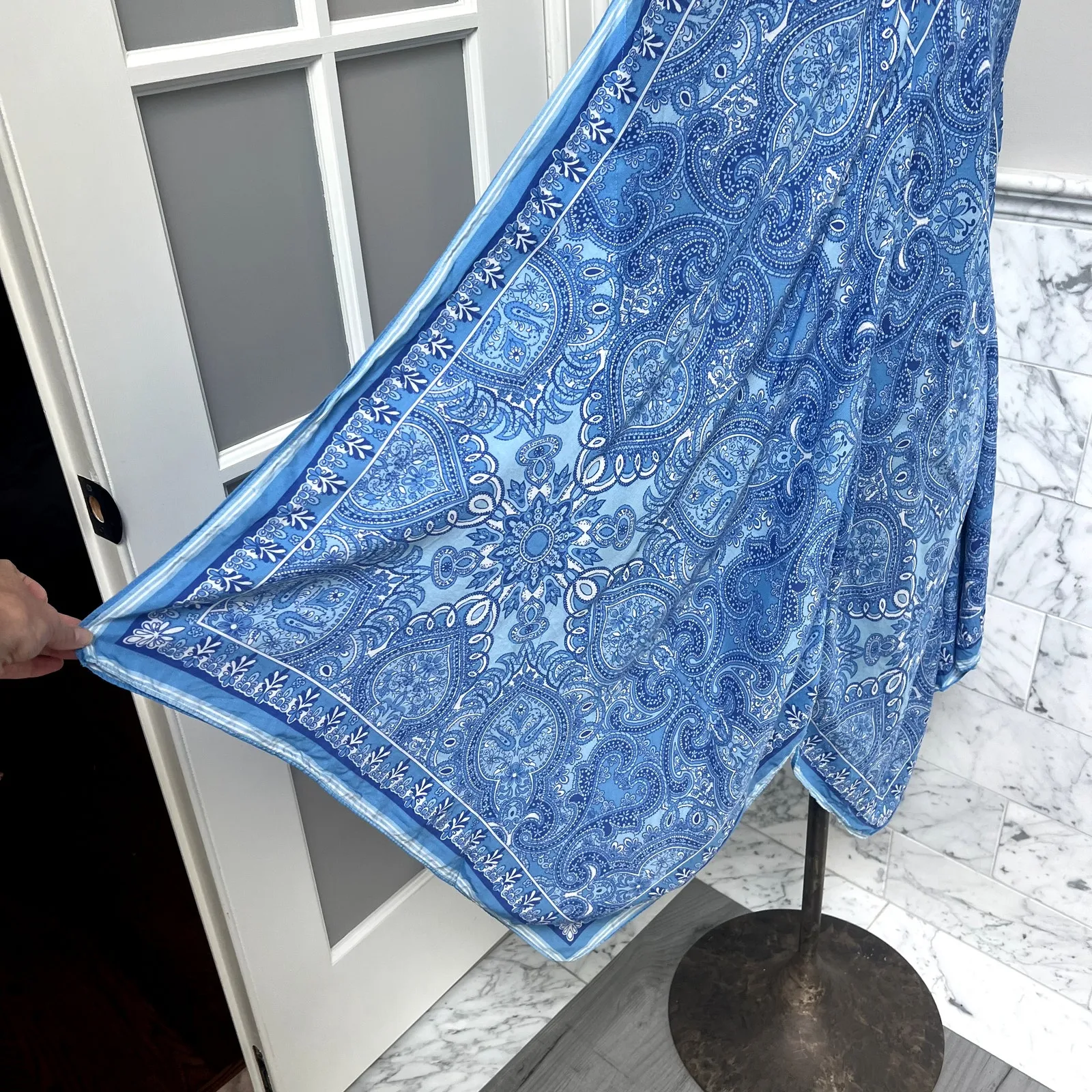 J.McLaughlin Blue Paisley Caprice Silk Handkerchief Dress Cover-up XS/S Small - Image 3
