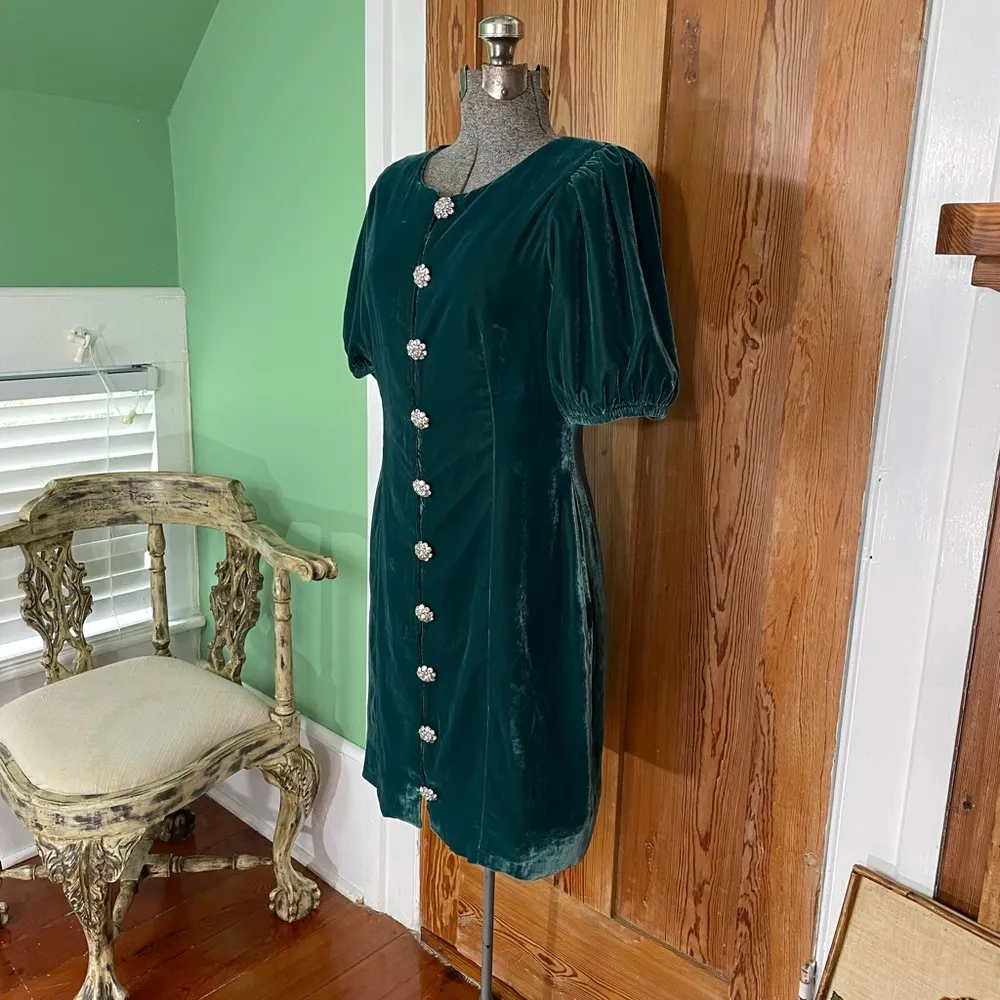 NWT J. Crew Collection Green Velvet Jeweled Button Front Mini Dress - Sz 6 - Image 4