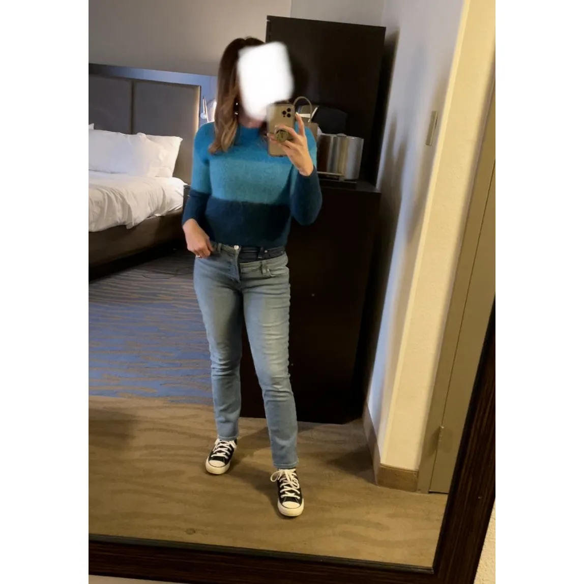 VEDA Blue Ombre Striped 100% Alpaca Wool Long Sleeve Ranch Road Sweater sz M Size M - Image 10