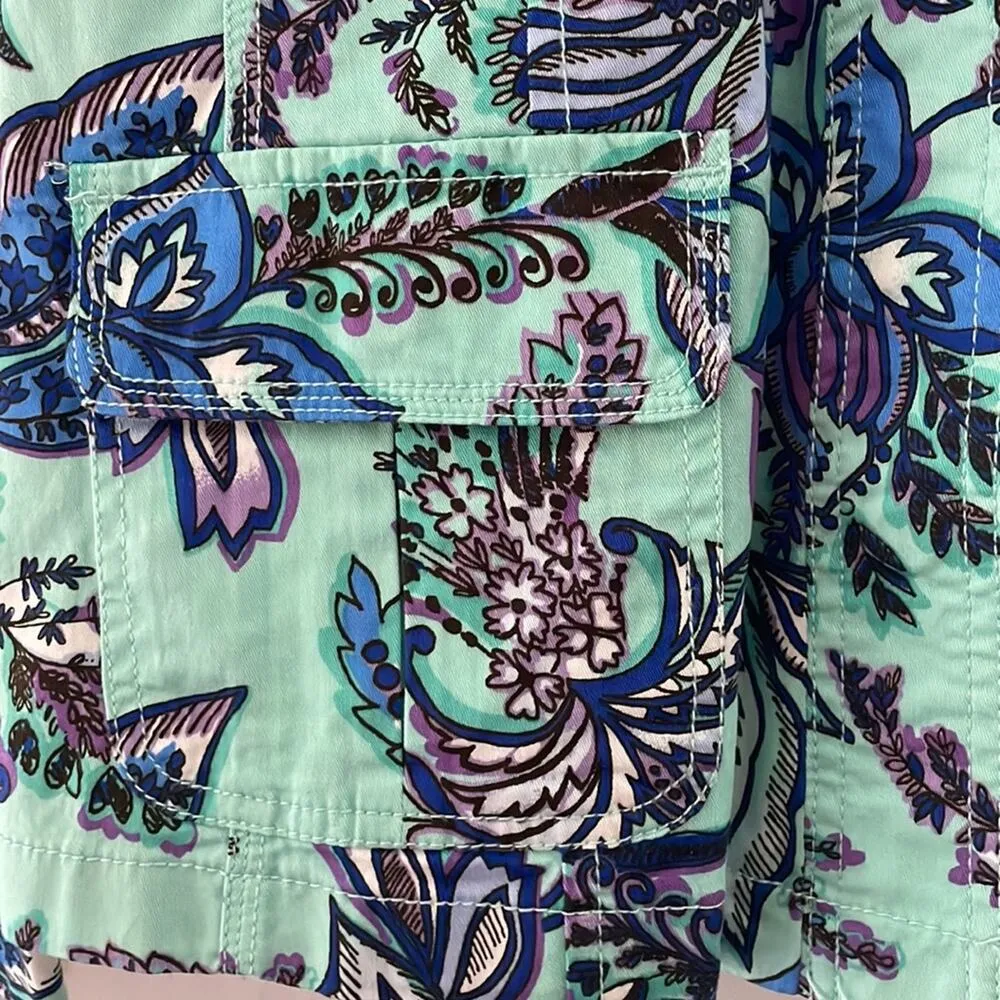 NEW Pappagallo Aqua Blue Floral Snap Front Jacket Nautical Coastal Vacation Size 10 - Image 3