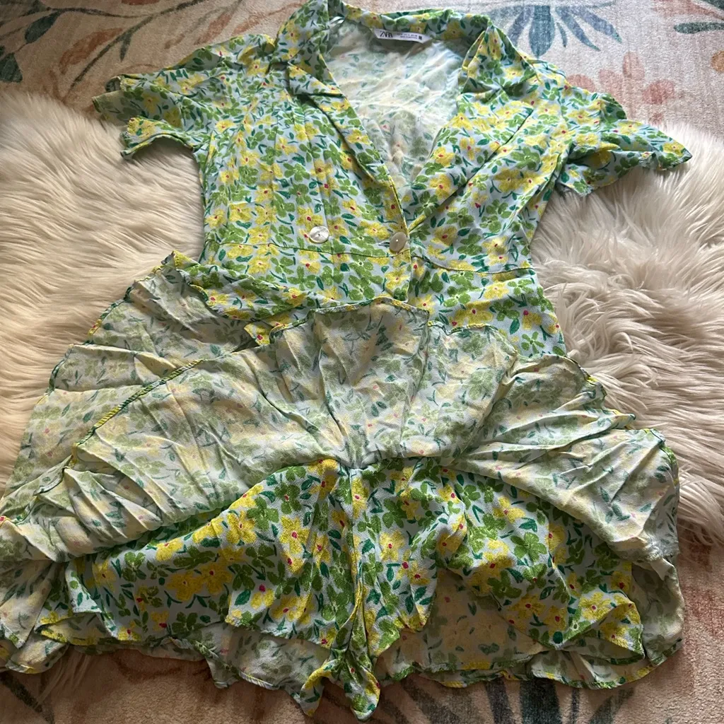 ZARA Blue And Yellow Floral Romper - Image 6