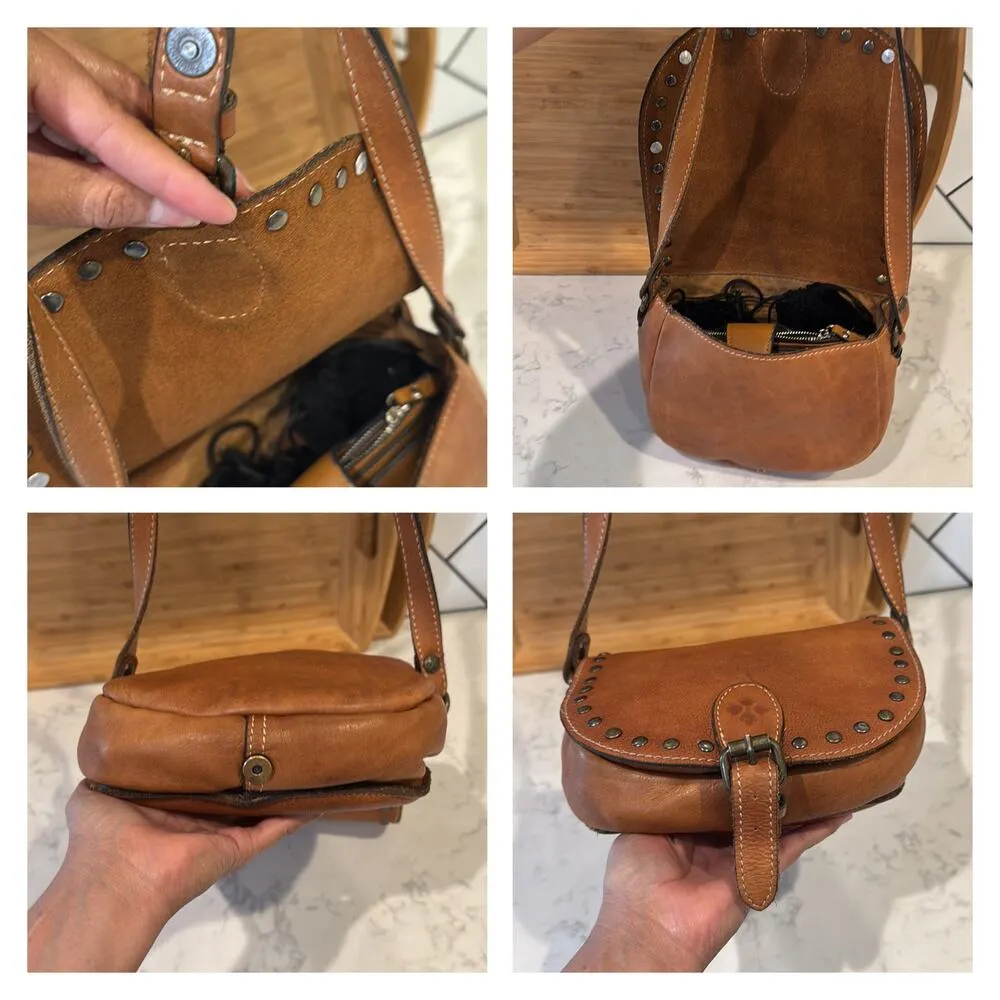 patricia nash vin dis lea flap pebbled Italian leather crossbody bag camel - Image 7