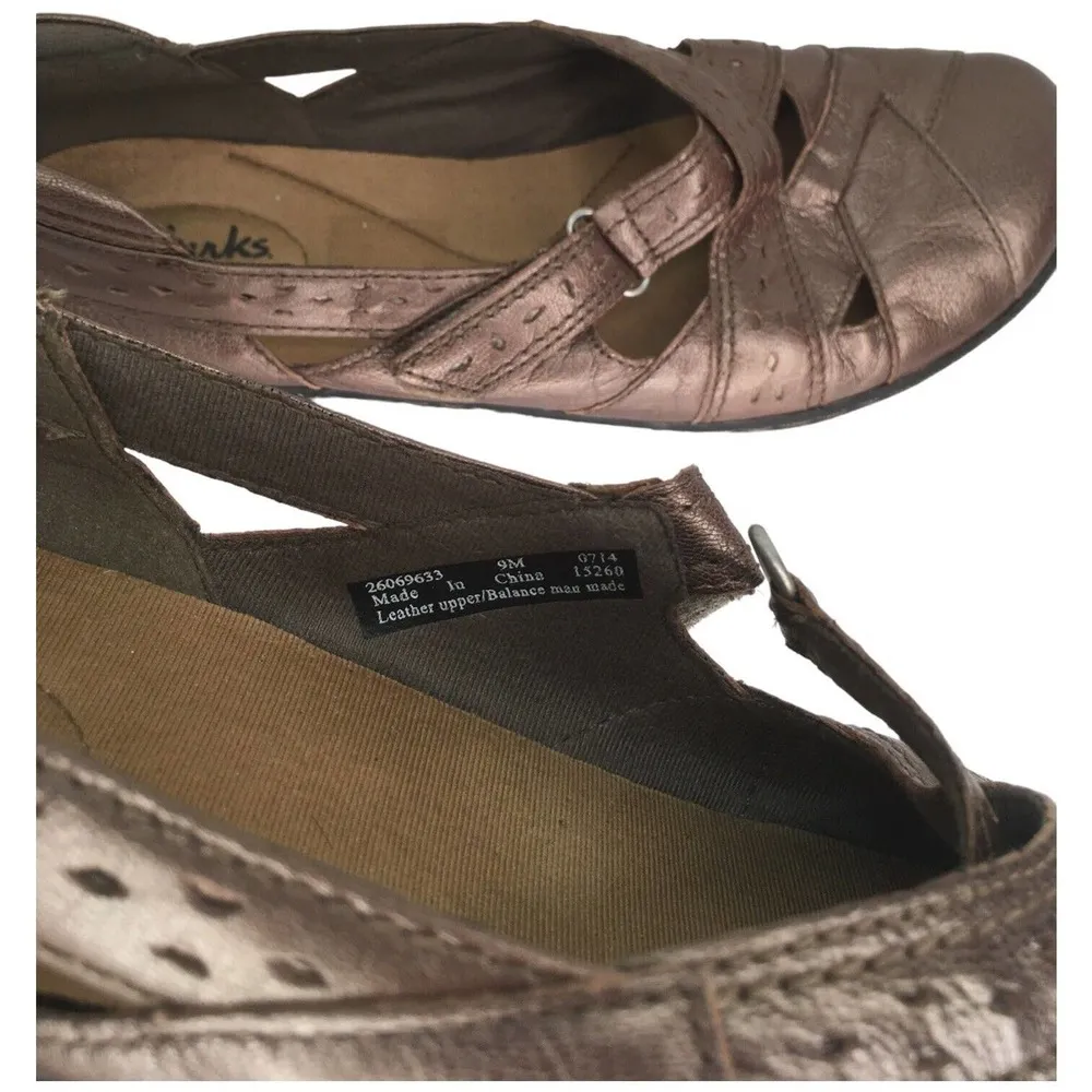 Clarks Womens Leather Ashland Spin Q Casual Slip On Shoes Metallic Brown 9 - Image 12