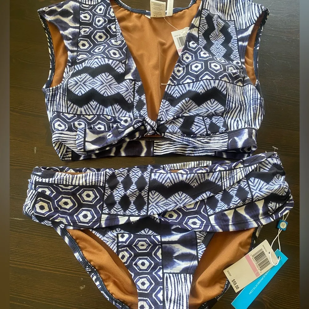 Blue Rod Beattie Island Time Two-piece Tie Front Cap Sleeve Swimsuit NWT Sz 6 - Image 3