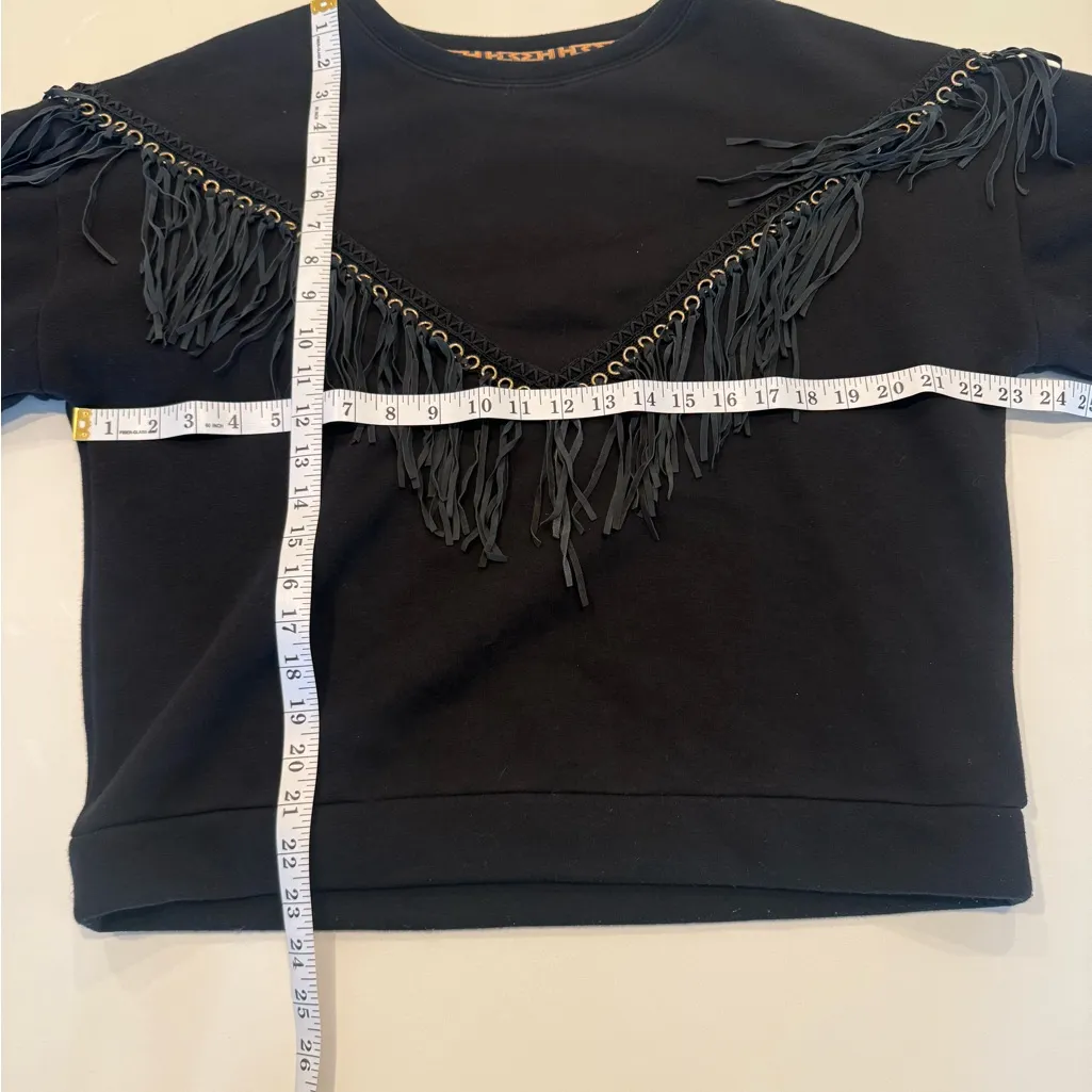 Hayley Menzies Ada Suede Black Fringe Sweatshirt Black Sz Medium - Image 11
