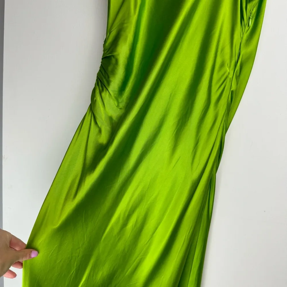 NWT ZARA Bright Green Satin Slip Midi Dress Sz XL Drapey Wrap Side Slit - Image 12