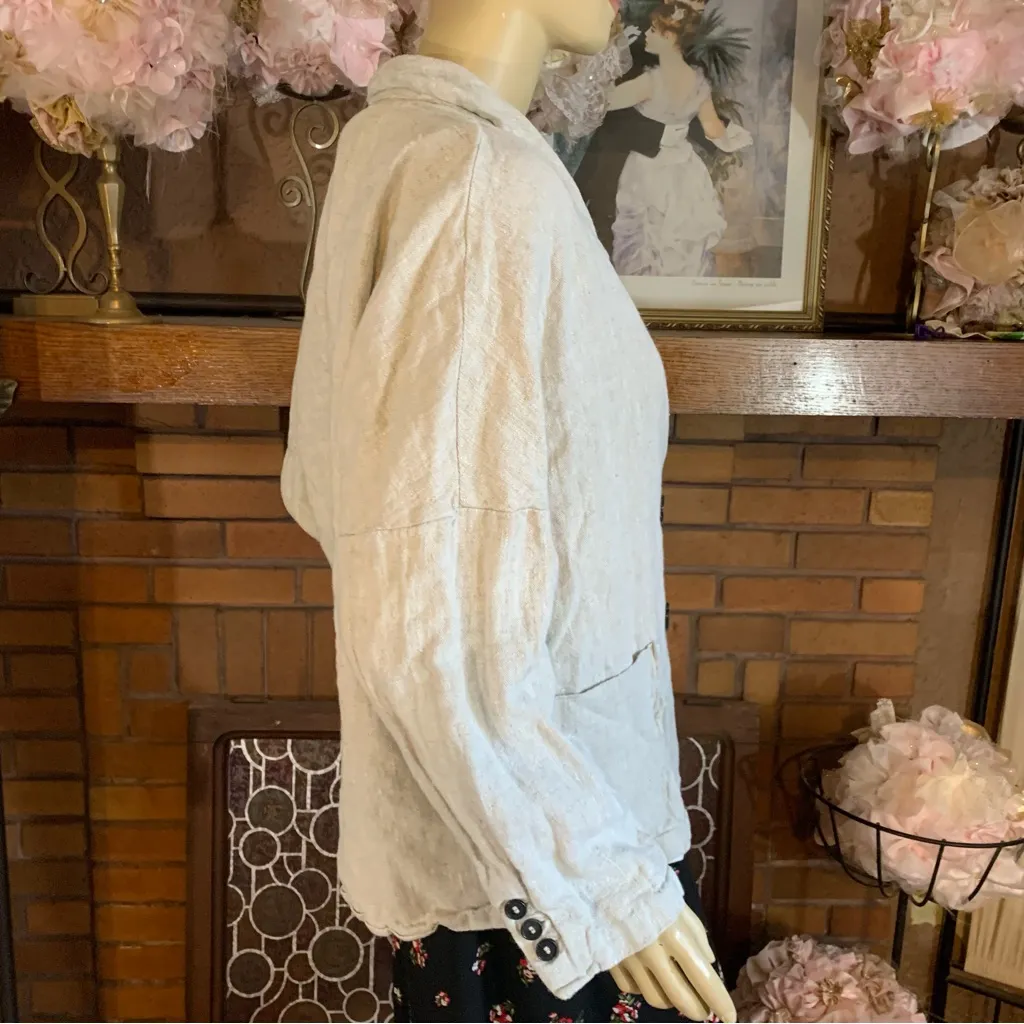 ZARA BEIGE LINEN OVER-SIZED DOUBLE BREASTED BLAZER (M) - Image 9