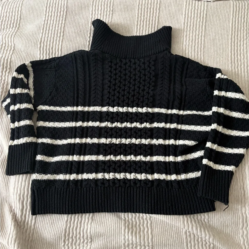 Target‎ La Linge Pull Over Striped Quarter Zip Cable Knit Sweater Women’s 1X Black - Image 6
