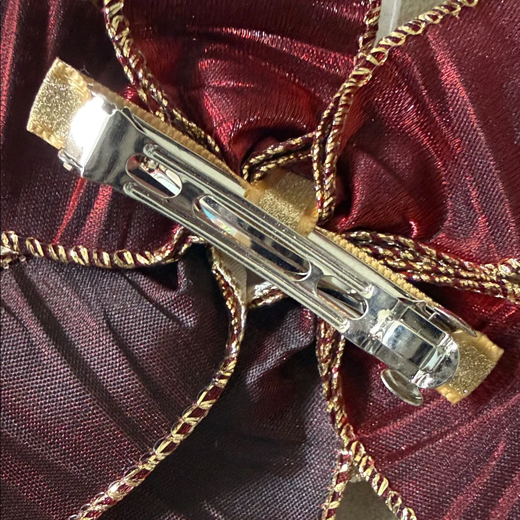 Disney's Beauty and the Beast Red and Gold Hair Bow with Floral Pattern - Image 4