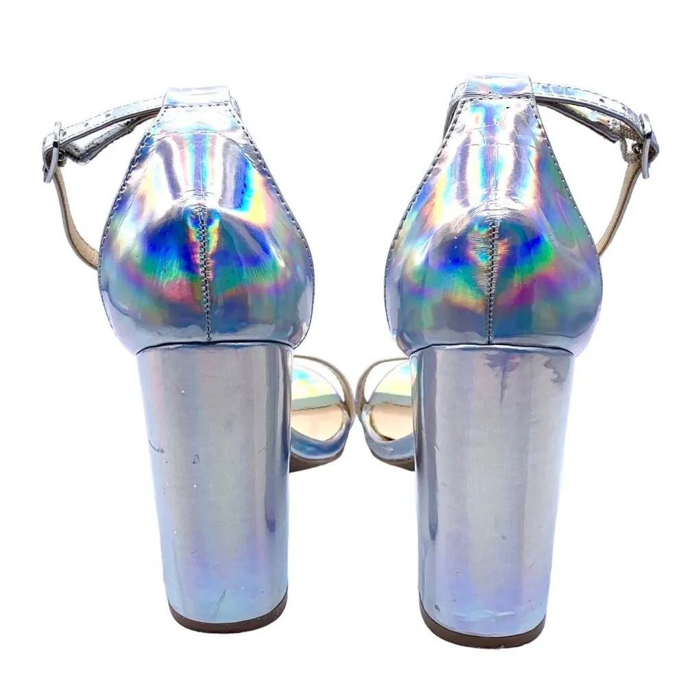 Wild Diva Silver Holographic Heeled Open Toe Sandals 7 Party Ankle Strap Buckle - Image 7