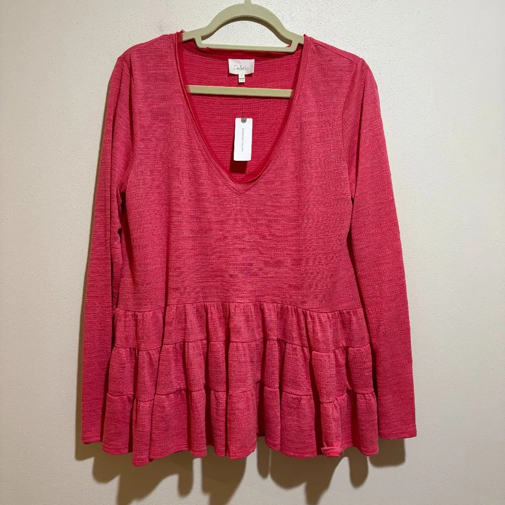 Anthropologie Deletta Thea Tiered Long Sleeve Top Pink V Neck - Image 2