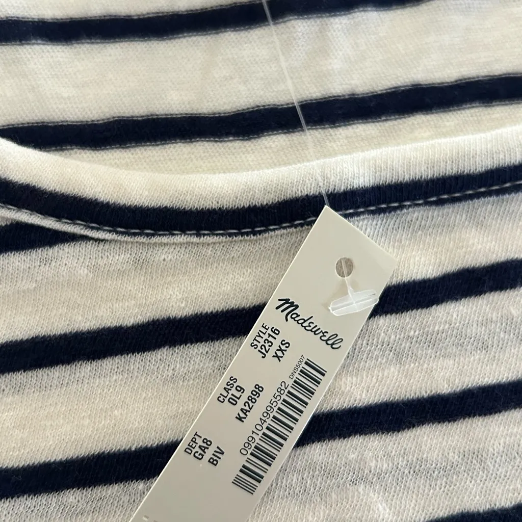 Madewell Flare Sleeve Striped T Shirt Navy Blue Cream Size XXS - Image 5