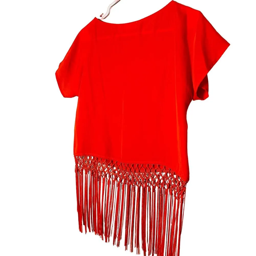 NWT Michael Michael Kors Burnt Orange Short Sleeve Fringe Bottom Top Size XS - Image 3