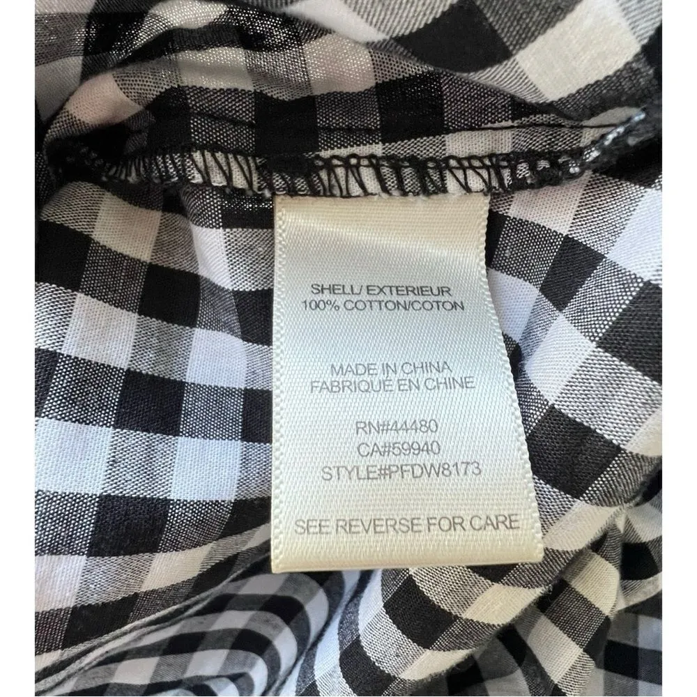 Womens Gingham Country plaid wrap dress long sleeve black white XS. - Image 9