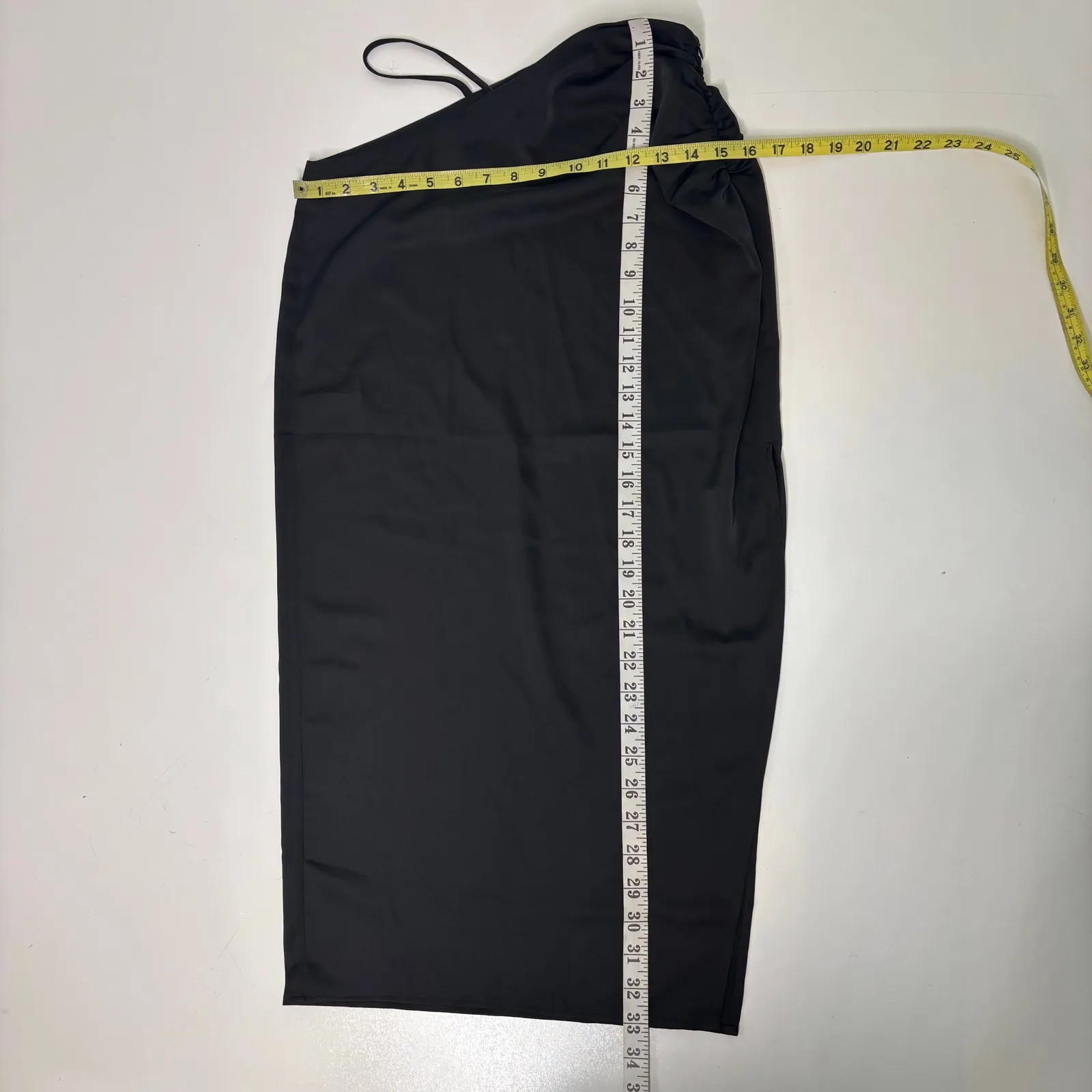 H:ours Revolve Sonnie Cutout Midi Asymmetrical Black Satin Slip Skirt S - Image 4