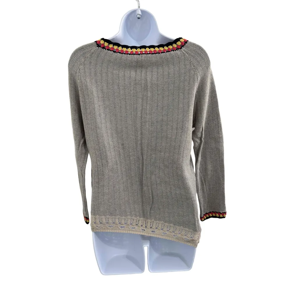 T H M L ‎ Gray Beige Asymmetric Hem Crocheted Knit Pullover Sweater M - Image 5