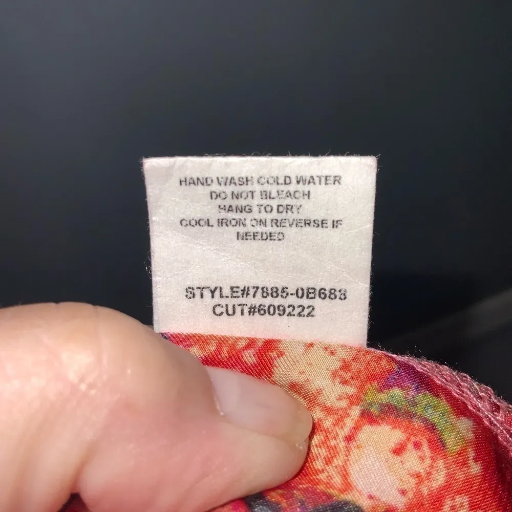 Cha Cha Vente Orange Floral Watercolor Smock Long Sleeve Satin Flowy Tunic L - Image 9