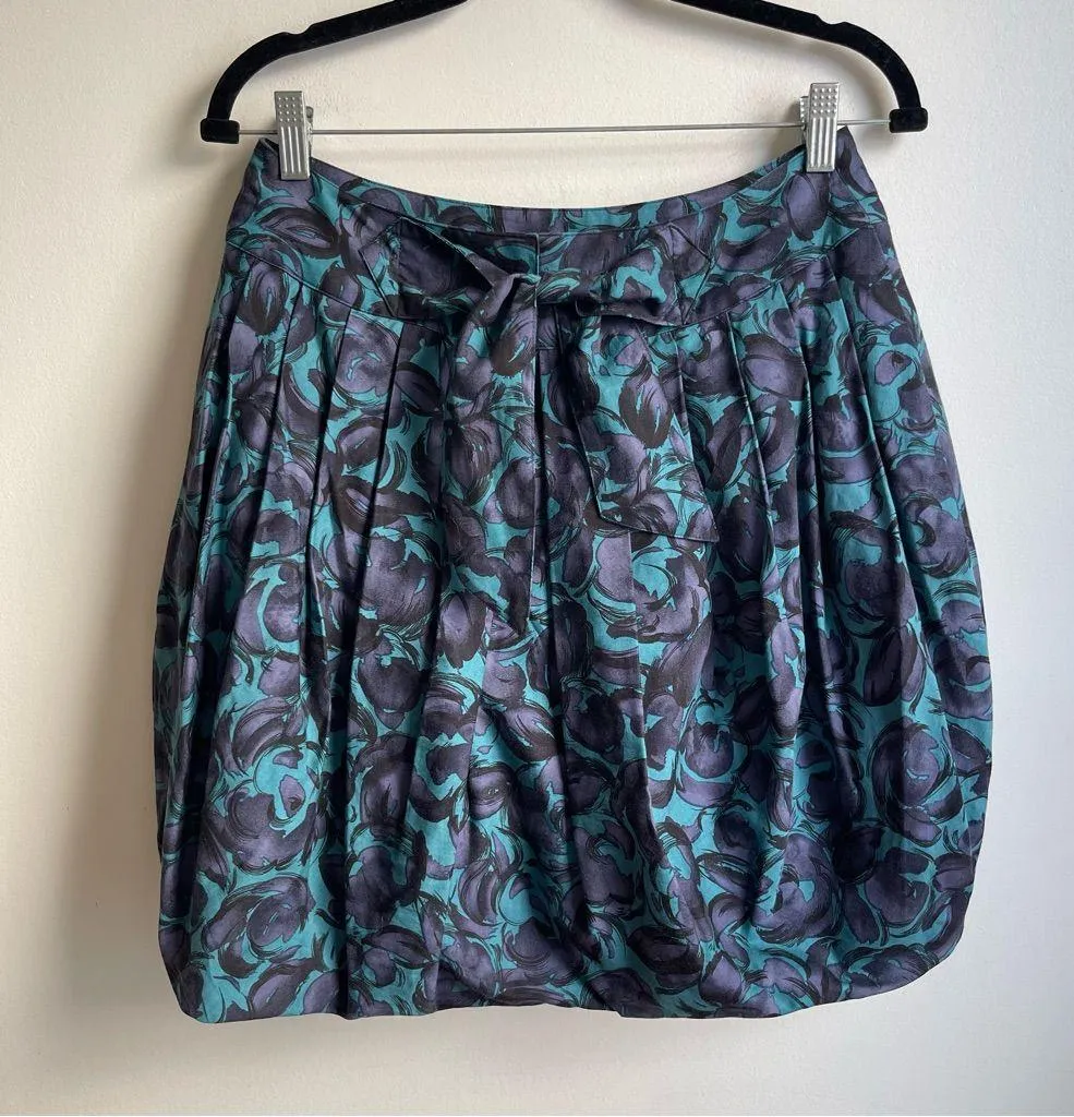 Anna Sui Anthropologie Tulip Mini Skirt Bubble Teal Purple Floral Print Silk 6 - Image 2