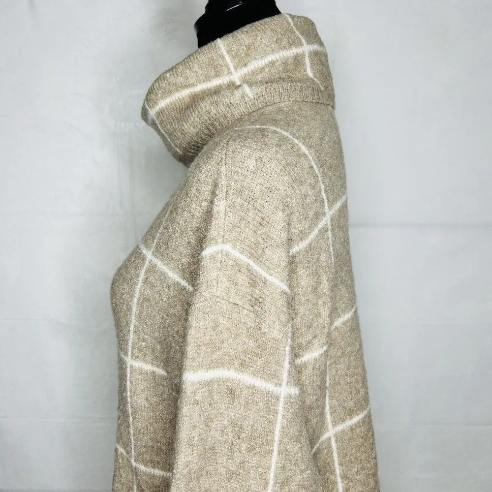Madewell Sweater Sz S Brown Wool Blend Windowpane Turtleneck Pullover Tan Brown - Image 5