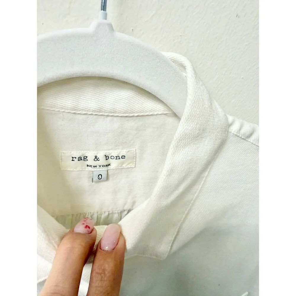 Rag & Bone 100% Cotton Curved Hem Poplin Button Down Shirt Ivory Women's Size 0 - Image 3