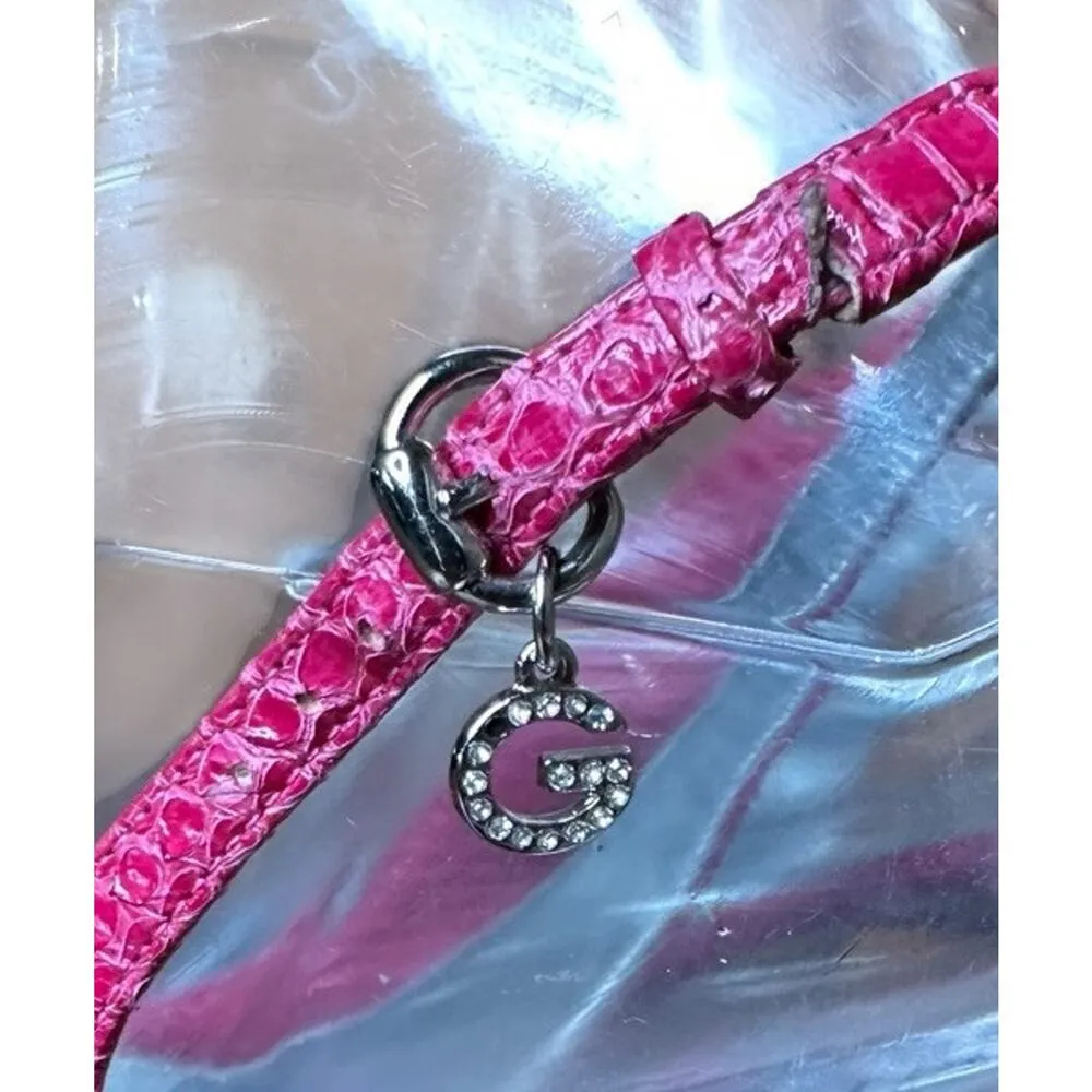 GUESS Vtg Y2K Hot Pink Leather Faux Snake High Heel Pumps Rhinestone Charms 7M - Image 6