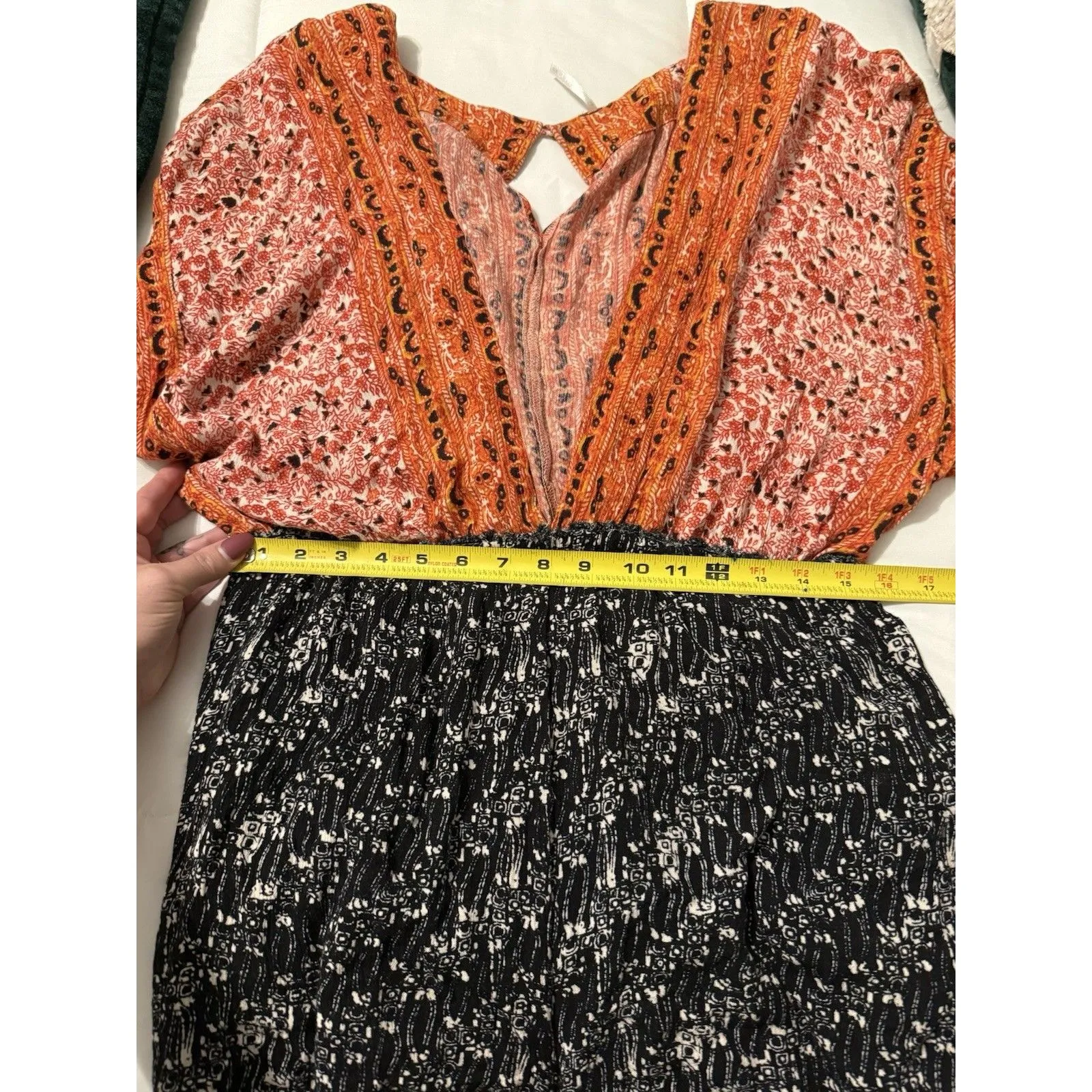Free People Romper Womens M Orange Black Arizona Wide Plunge Floral Boho Rayon - Image 5