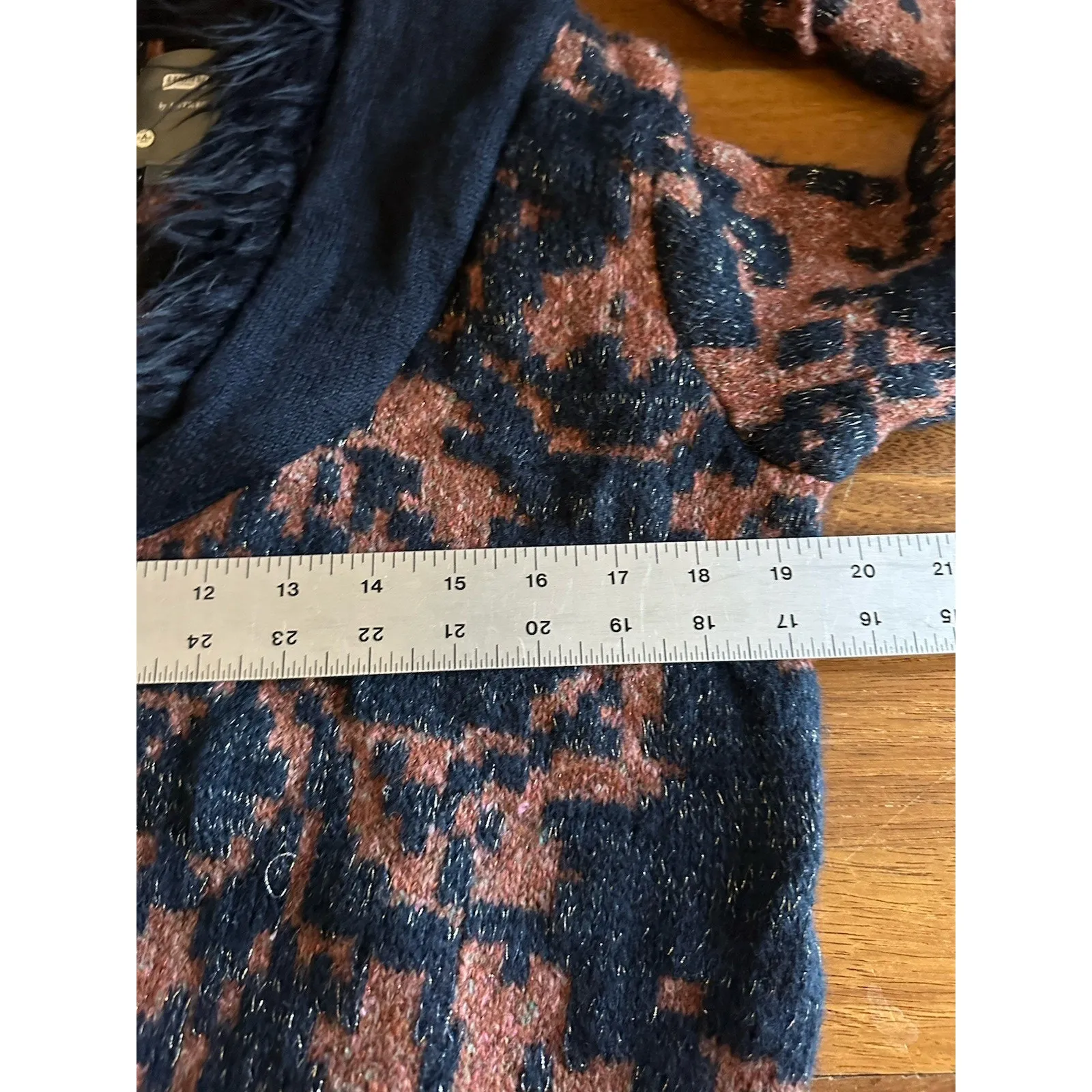 Anthropologie Sweater Coatigan Cardigan Navy Jacquard Small Faux Fur Goth Boho - Image 7