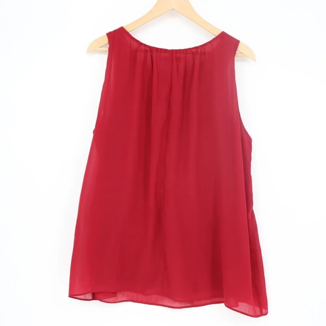 White House Black Market Tank Top Women Medium Red Pleated Round Neck Wide Strap - Image 4