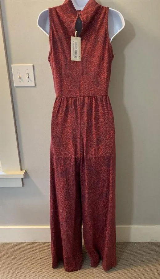 Pact Small Rococco Red Whirlpool Gianna Jumpsuit Cowl Neck Sleeveless Wide Leg - Image 7
