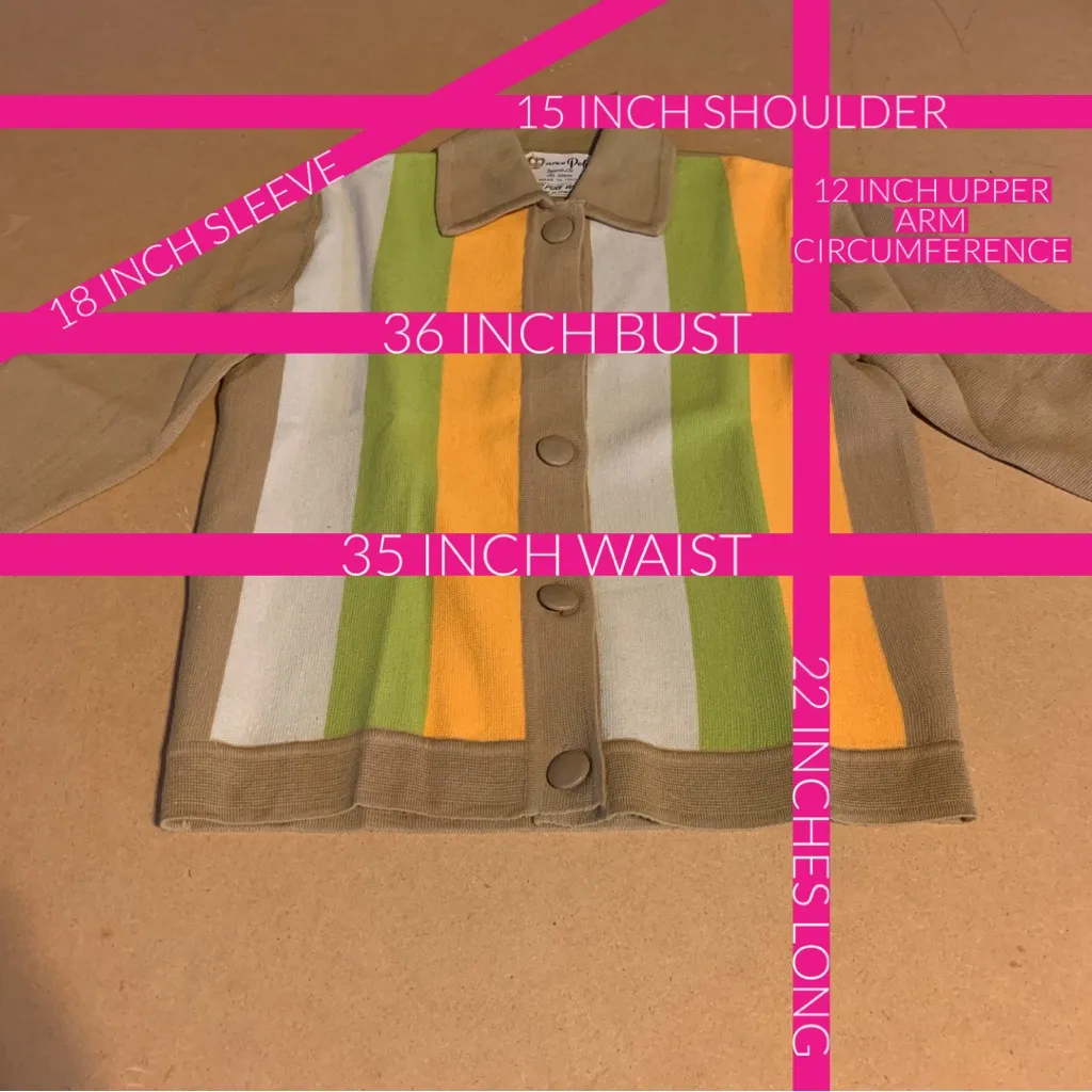 MARCO POLO IMPORTS VINTAGE 1960'S TAN, GREEN AND ORANGE WOOL CARDIGAN (10) - Image 13