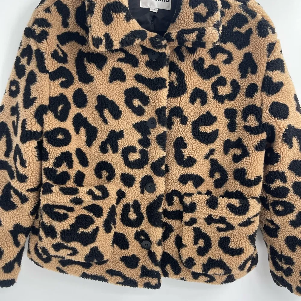 APPARIS anthropologie Animal Print Leopard cheetah Faux Fleece Teddy Jacket xs - Image 3