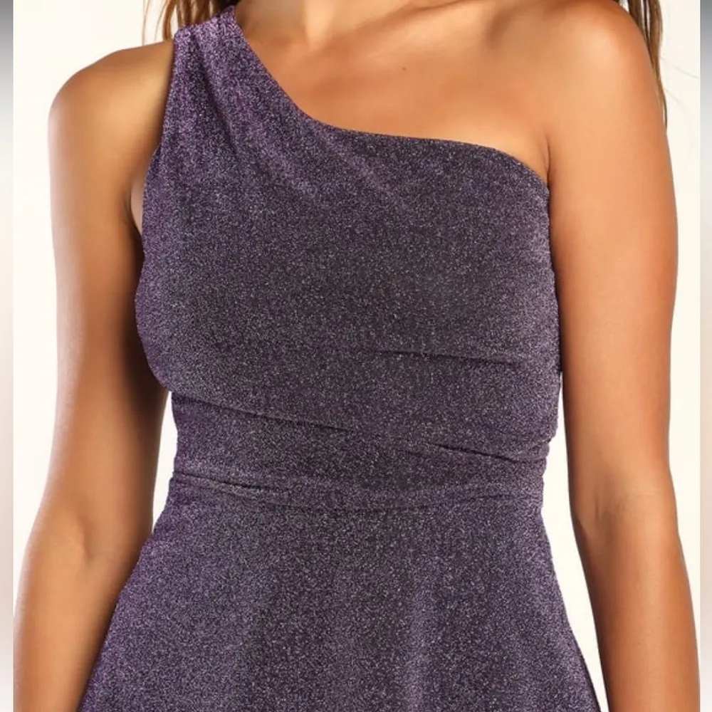 Lulus Celebration Cutie Purple Sparkly One-Shoulder Skater Mini Dress XL - Image 4