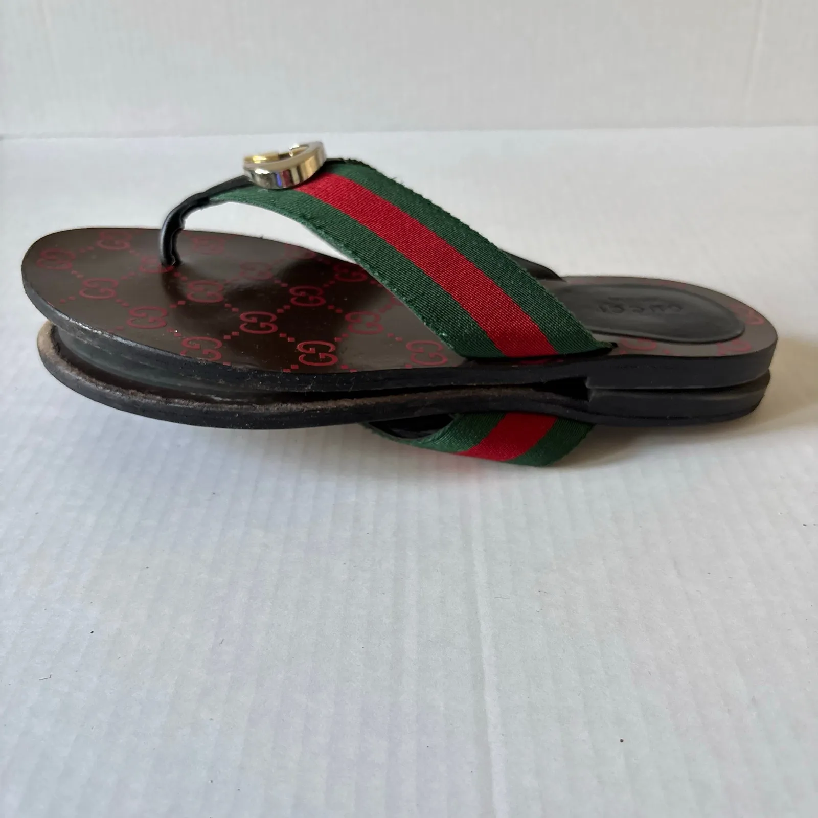 Gucci Kika Interlocking GG Web Stripe Flat Thong Sandals Red Green Size EU 38 - Image 10