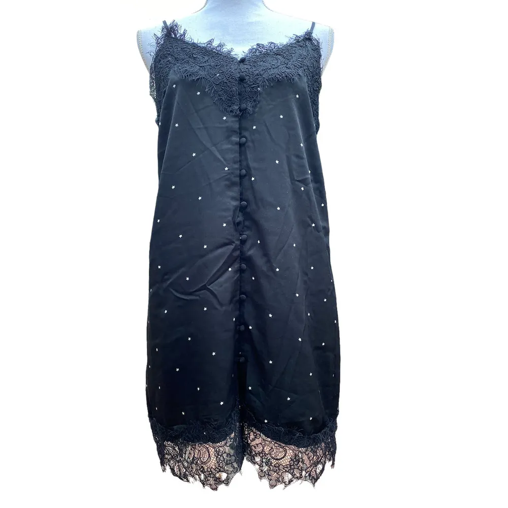 Fabrik Star Print Dress Black Lace Detail Women's Size Medium - Image 8