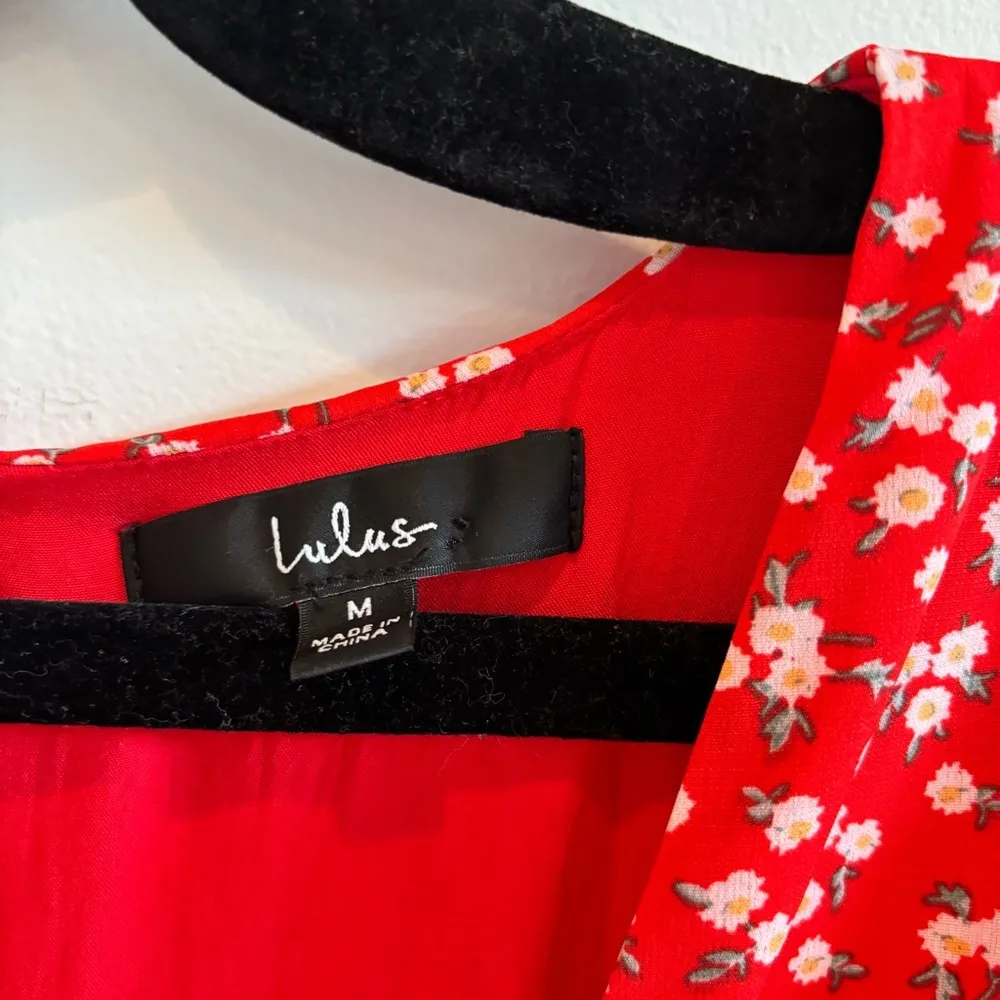 Lulus Floral Red Front Twist Jumpsuit Style #EP3309 Size Medium - Image 5