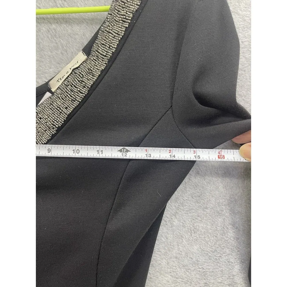 Tea n Rose Women's Dress Fitted Long Sleeve Beaded V Neck Black Size Small - Image 8