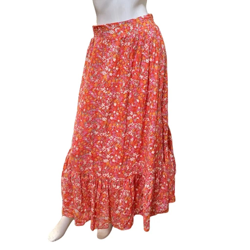 Free People Orange Floral Maxi Ruffle Skirt Large - Image 2
