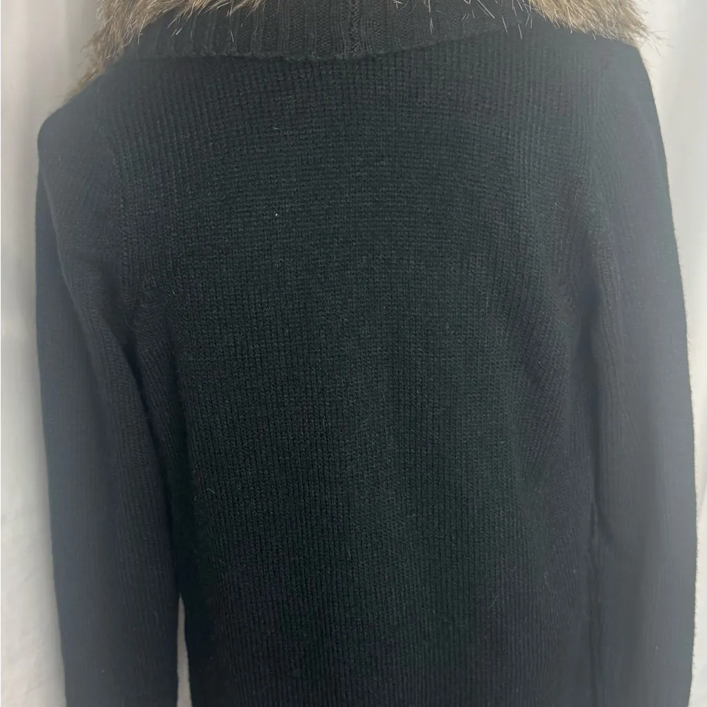 Luxe by Irina Black Cardigan with Faux Fur Collar XS - Image 4
