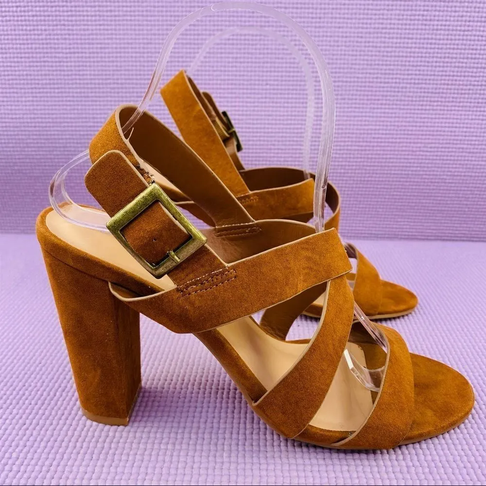 Bamboo Microfiber Strappy Block Heel Sandals Cognac Brown 8.5 - Image 2