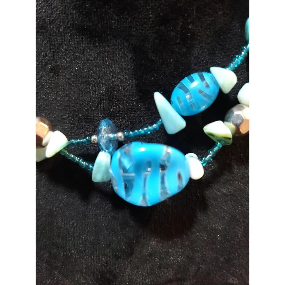Women's Blue Beaded Statement Necklace Ocean Style Lobster Clasp Fashion Jewelry - Image 3