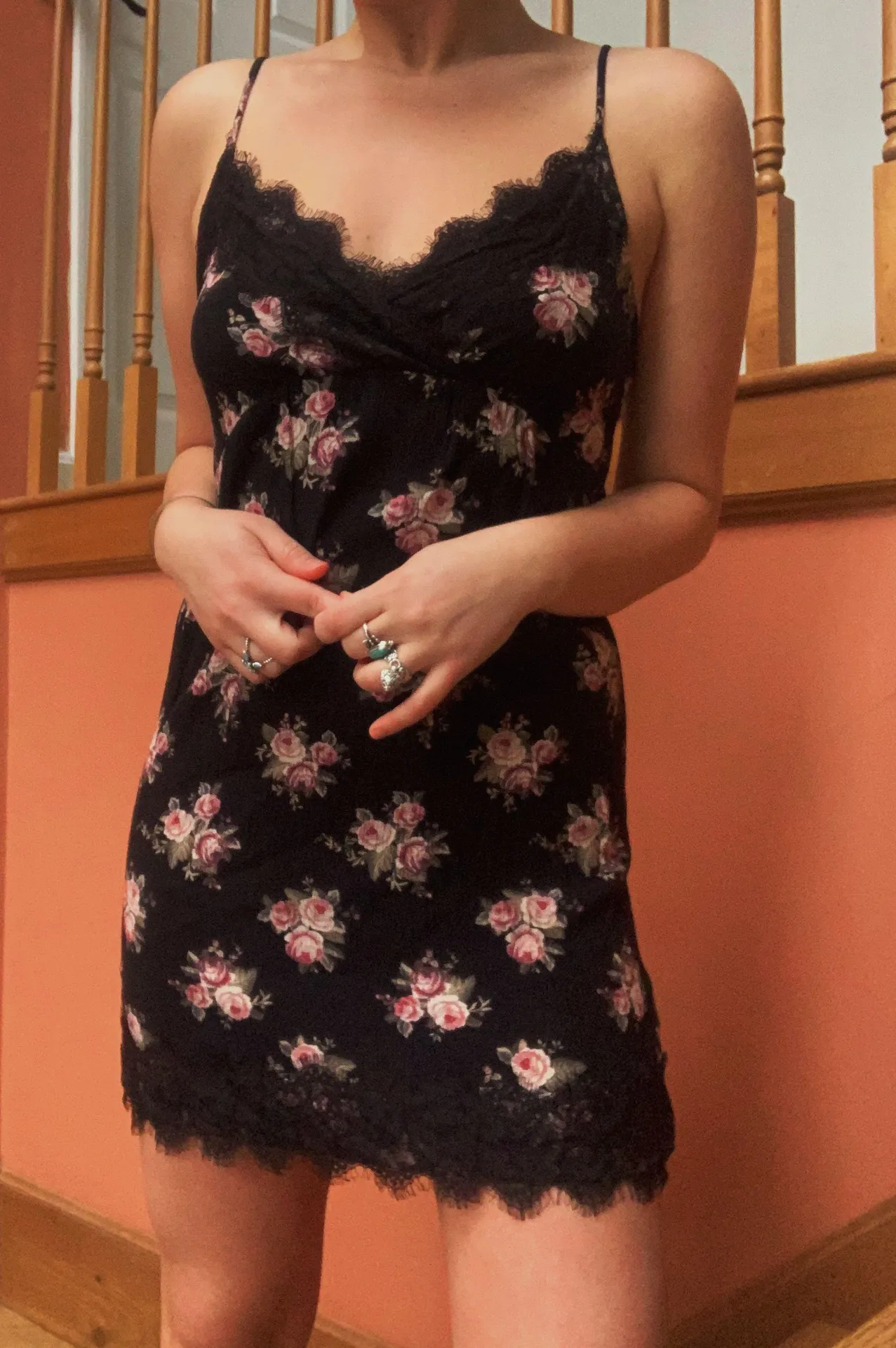Black And Pink Floral Dress - Image 2